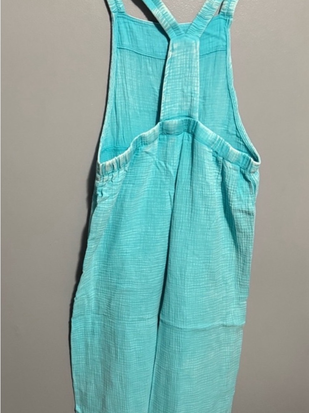 Zenana’s Relaxed Wide-Leg Gauze Overalls- Light Teal - Picture 3 of 3